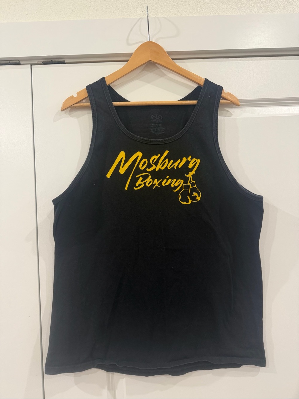 Athletic Works Black Tank Top with Yellow Mosburg Boxing Logo